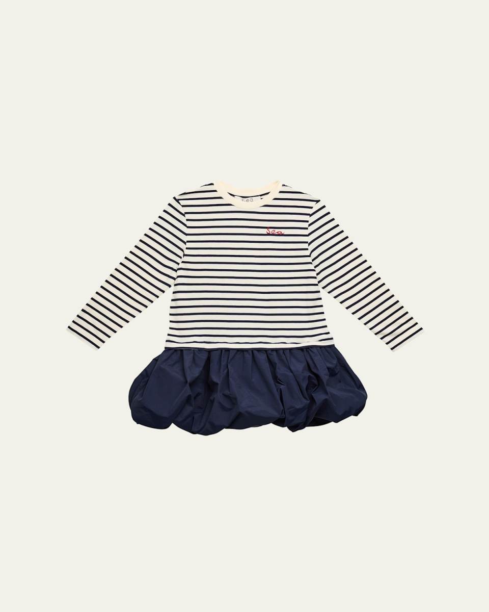Girl's Athena Striped Long-Sleeve Bubble T-Shirt Dress